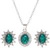 European & American Fashion Jewelry Set: Sunflower Zircon Earrings & Kate Middleton Tanzanite Sapphire Pendant Necklace