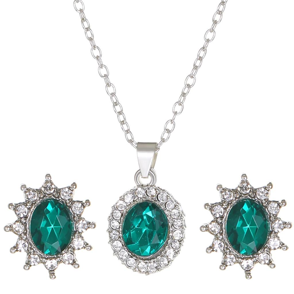 European & American Fashion Jewelry Set: Sunflower Zircon Earrings & Kate Middleton Tanzanite Sapphire Pendant Necklace