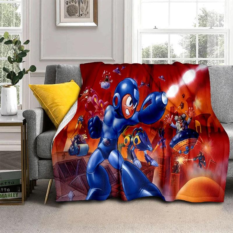 Koc Kreskówkowy Retro Gry Megaman Rockman, Miękki Koc do Rzucania do Domu Sypialni Łóżka Sofy Pikniku Podróży Biura Koc Okrywowy dla Dzieci