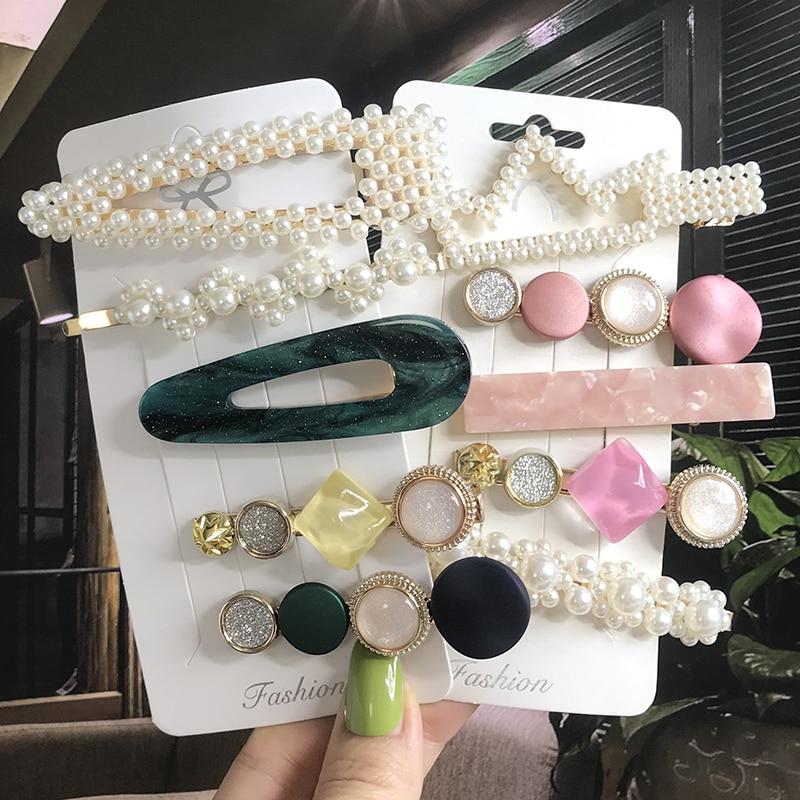 

2020 Жемчужный кристалл Заколки для волос Набор Сладкие блестки Ариловые заколки для волос Barrettes Для женщин Матовые геометрические водяные капли Аксессуары для волос