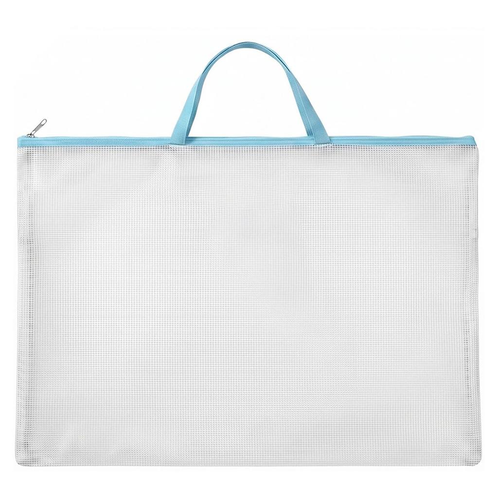 A2 Zipper File Bags Mesh Portfolio Art Supply Bag Water Proof Plastic Folder with Handle for Posters Drawings School