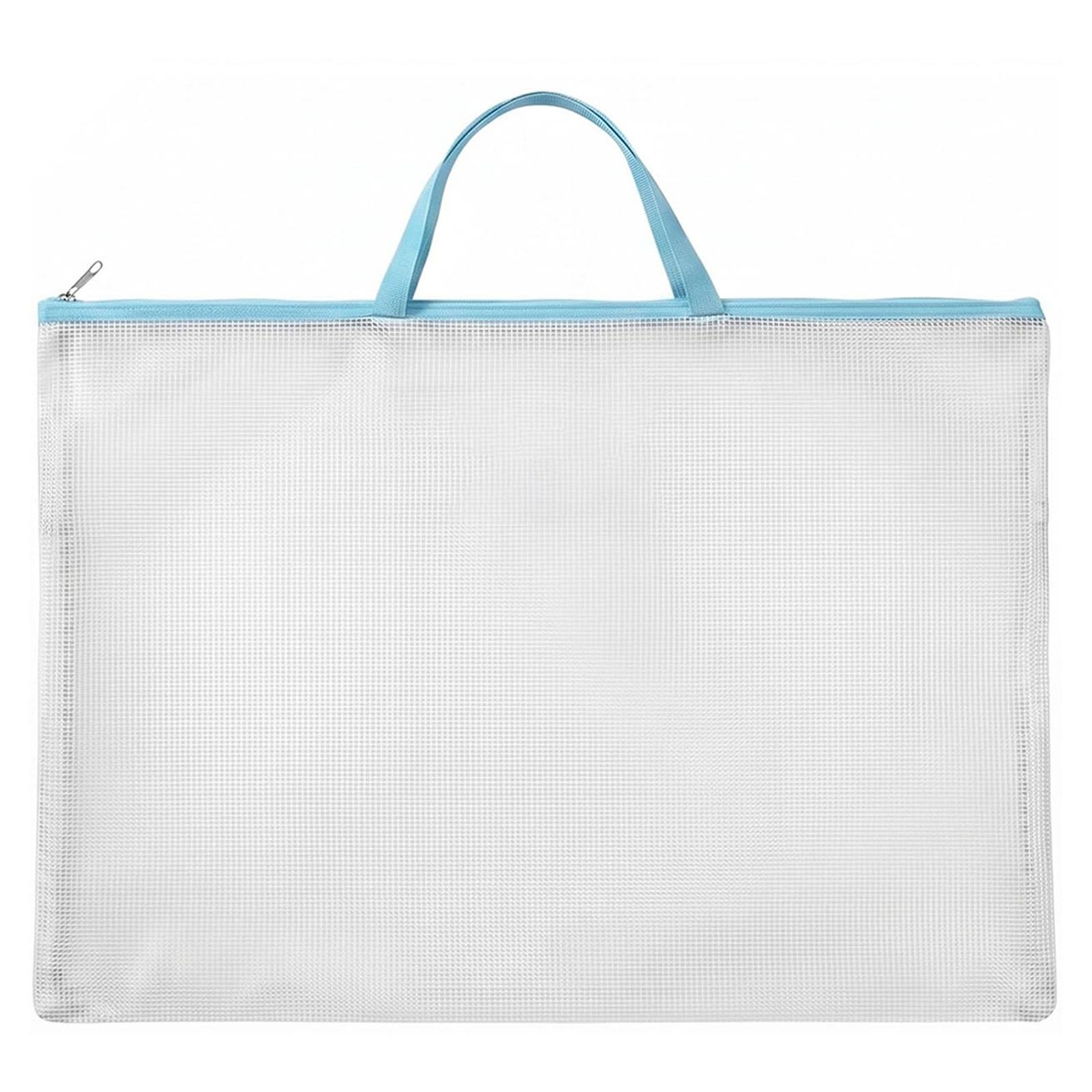 Sacs de classement à fermeture éclair A2 Portfolio en maille Sac pour matériel d'art Dossier en plastique étanche avec poignée pour affiches Dessins École white