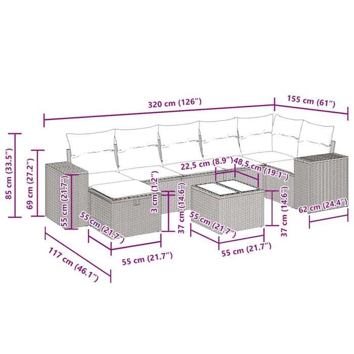 VidaXL Garden Lounge Set 8 Pcs with Brown Cushions Wicker 3325719