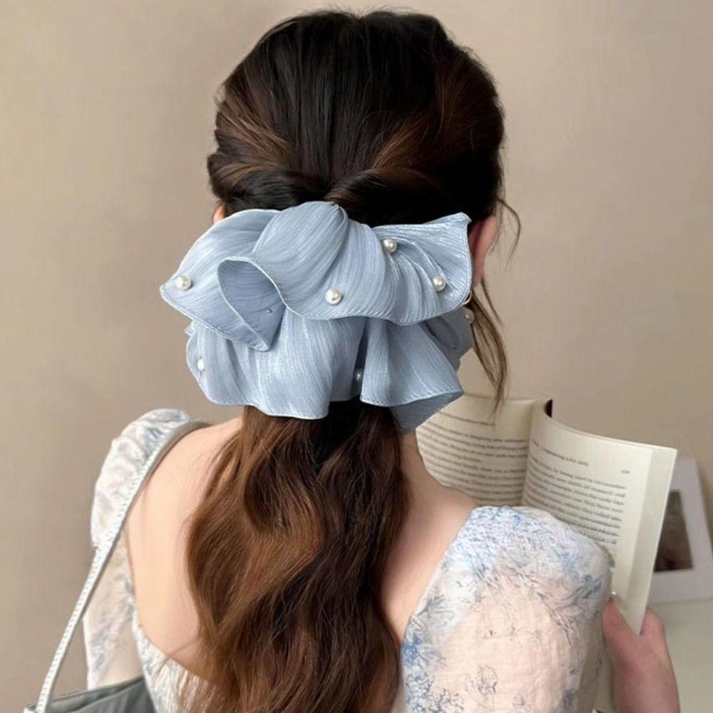 Cloth Elastic Scrunchies French Style Pearls Hair Rope Elegant Women Hair Scrunchies  Women
