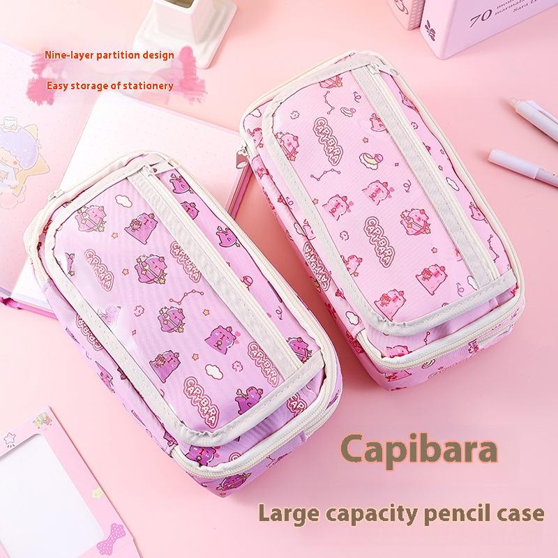 Cartoon Cute Capybara Pencil Case Students Multi-Functional Pen Bag Stationery Storage Box Large Capacity Stationery Box