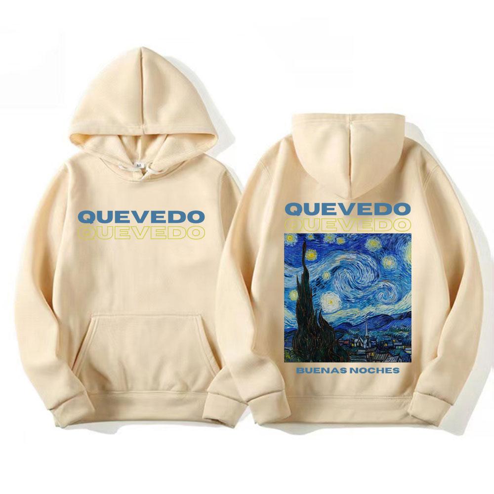 Quevedo Buenas Noches Sudadera con Capucha Gráfica de Álbum Moda Masculina Hip Hop Sudaderas Oversize Forro Polar Sudadera de Alta Calidad