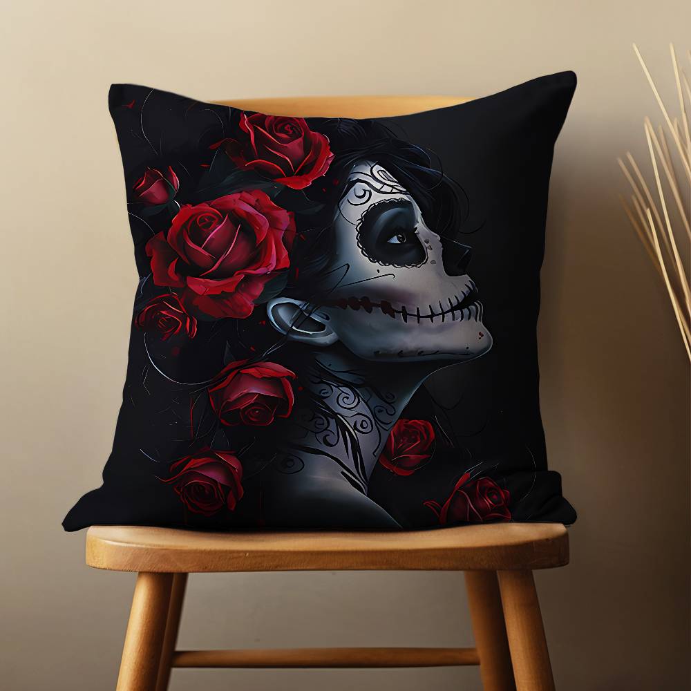 Mexican Skull Girl Catrinas Pillow Case For Room Sofa Cushion Cover Suitable For Home Bedroom Decoration And Protector