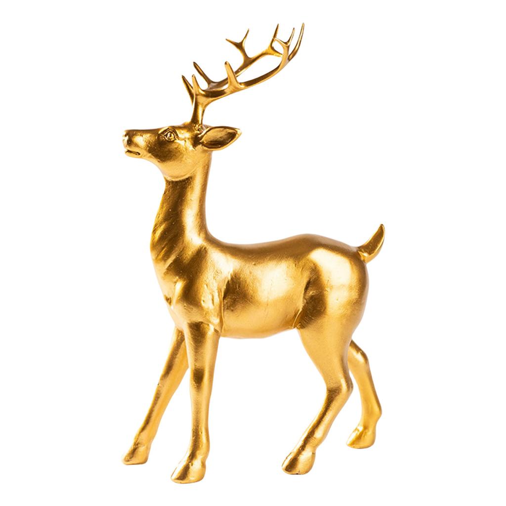 Christmas Golden Reindeer Figurine Resins Deer Sculpture Ornament for Indoor Home Office Tabletop Bookshelves Decors