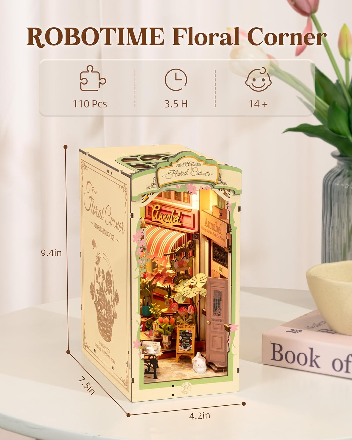 

Robotime Rolife Книжный уголок DIY Мебель для кукольного домика 4 вида Booknook Подставки для книг Модельный комплект со светодиодной подсветкой для декоративных вставок книжной полки