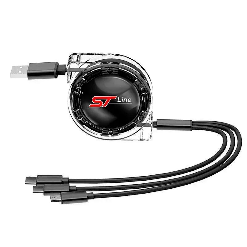 New 2026 Car Sticker Ford New 2025 Hot 3 In 1 Micro USB Type C Charging Cable Multi Charger For Ford ST Line Focus Mustang Fiest