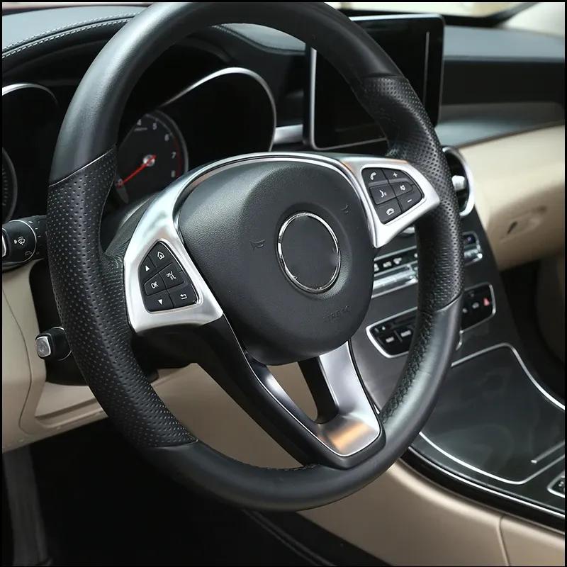 For Mercedes Benz C E GLC CLA Class W205 W213 X253 ABS Silver Car Steering Wheel Trim Cover Sticker Decal Decorative Accessories
