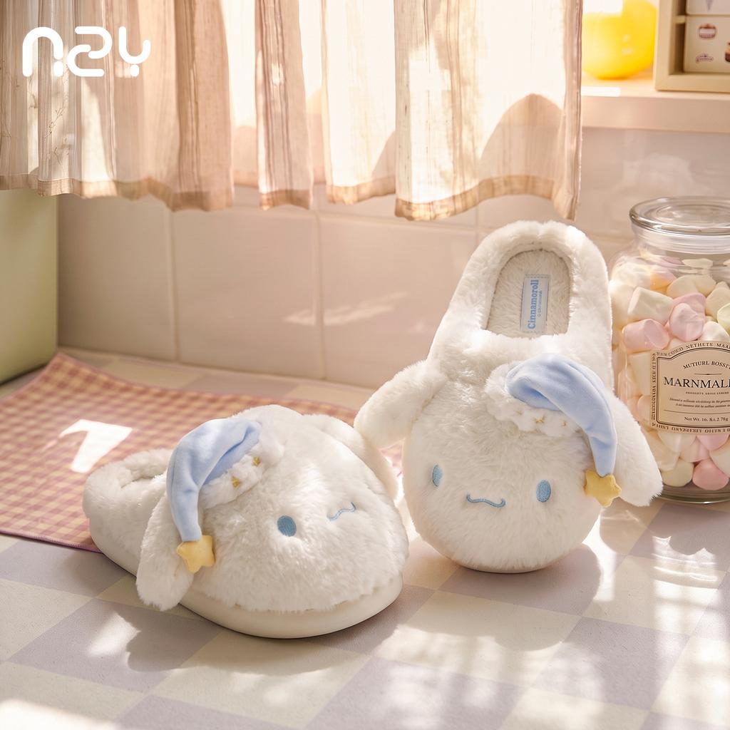 Sanrio genuine cute fluffy shoes women's winter home warmth soft bottom cotton slippers girl heart