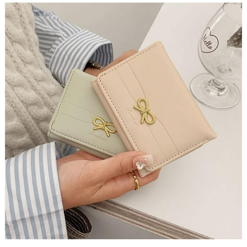 Portofele de modă Fete Drăguț Fundă Portofel Mic Estetic Suport Card Portofel Clasic cu Trei Pliuri Pentru Femei Student Simplu Pliculeț pentru Monede