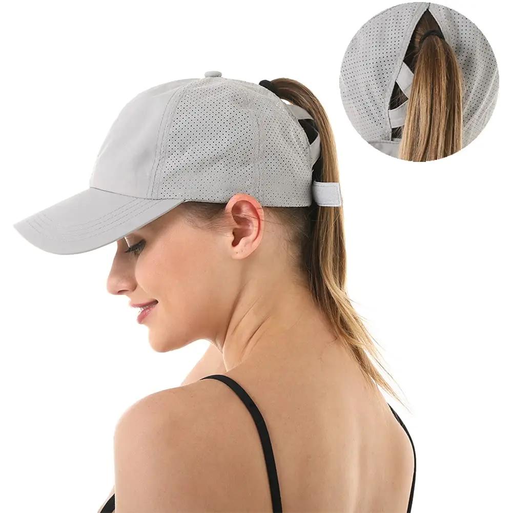 Quick Dry Ponytail Baseball Caps Women Criss Cross Messy Bun Snapback Hat Ponycap Trucker Hats Adjustable Outdoor Sports