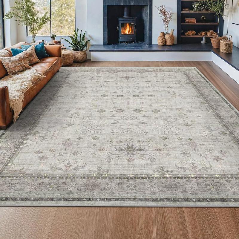 

Ковер-циновка Моющийся ковер Серый Винтажный Традиционный Напольное покрытие Складной Тонкий Ретро Акцент Для помещений Потертый Ковер Цветочный принт Коврик Спальня Гостиная 160*230cm