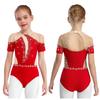 Kids Figure Skating Wear Short Sleeve Leotard Cutout Back Sheer Mesh Patchwork Shiny Rhinestones