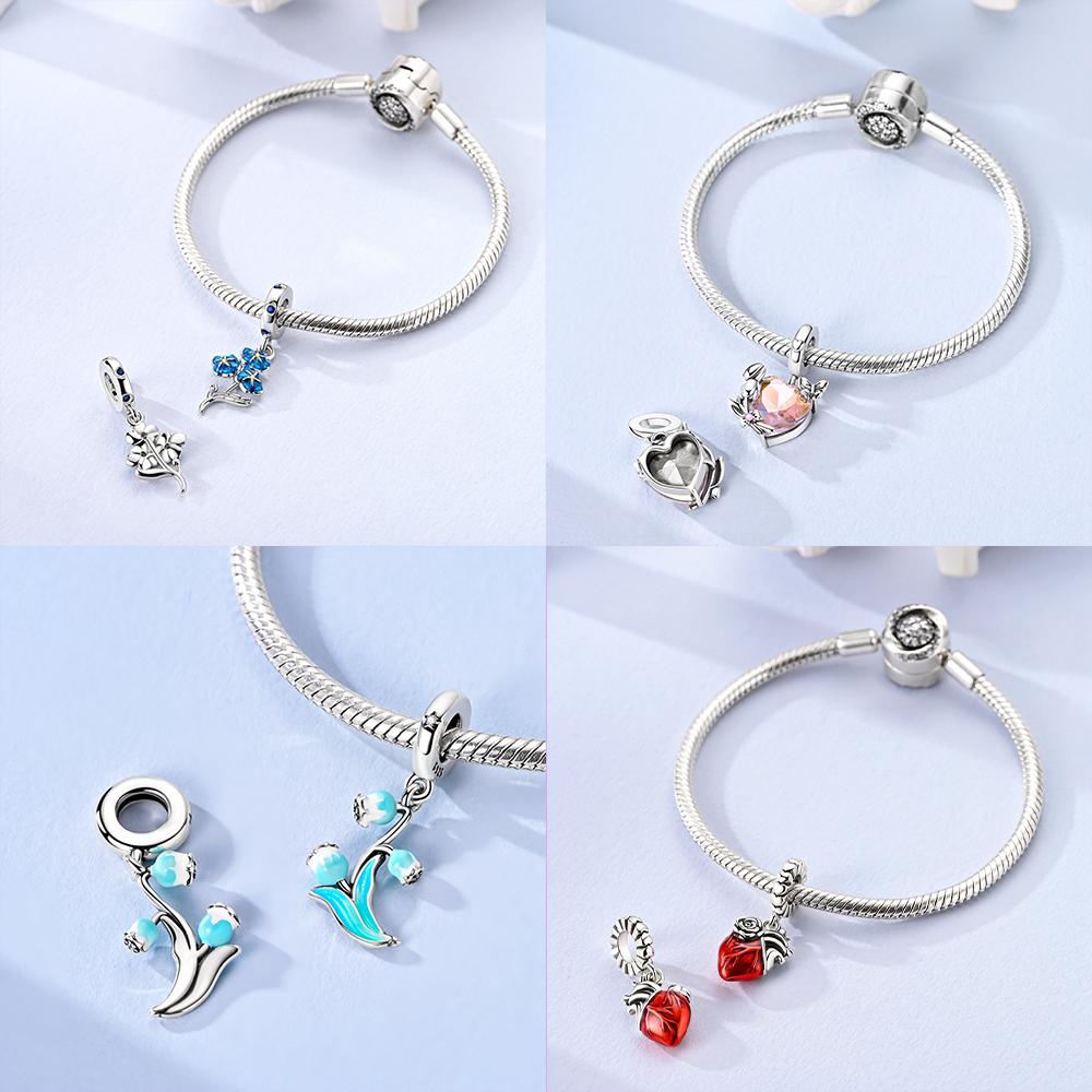 Purple Iris Blue Anemone Pendant Heart Tulip Originalcopper Bead Fit Bracelet Diy Fine Gift Women Jewelry Accessory