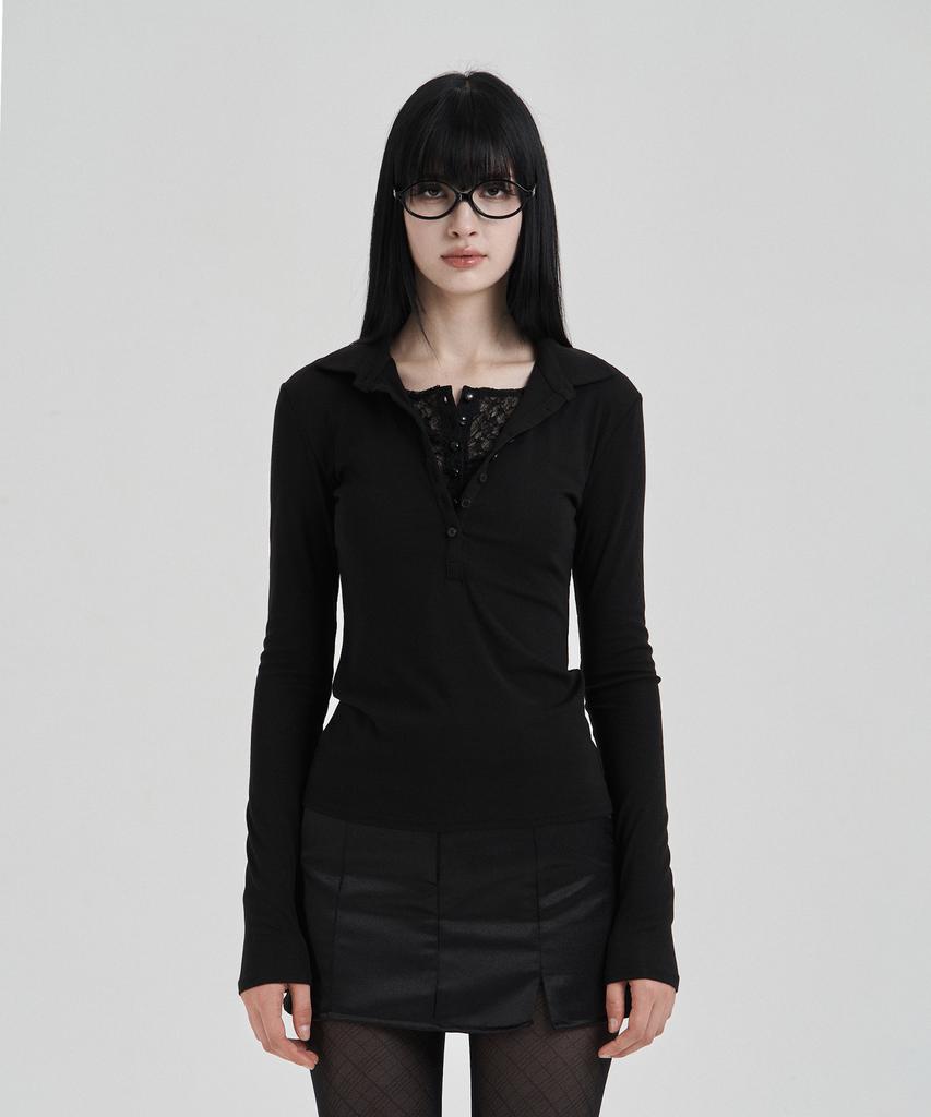 ILLIO Black Lace Layered Longsleeve Polo Shirts