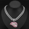 European and American Colored Diamond Sexy Biting Lips Hip Hop Personalized Creative Pendant Hip Hop Cuban Chain Necklace