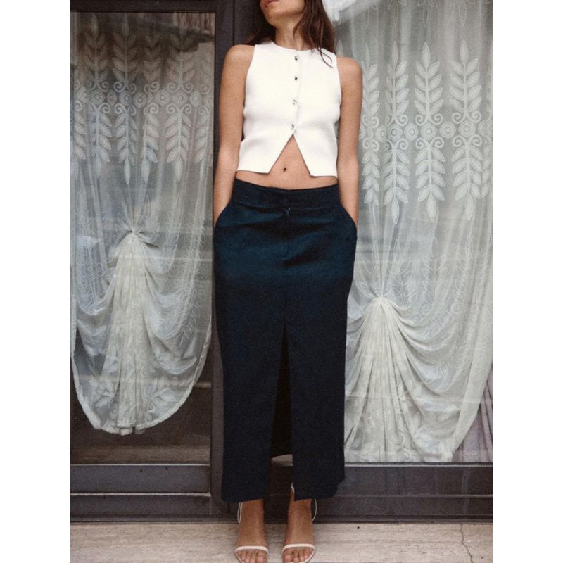 Za2024 Summer New Product Women's Clothes Fashion All-Match Slim Looking Single-Breasted Sleeveless Plain Stitch Short Top 5536027