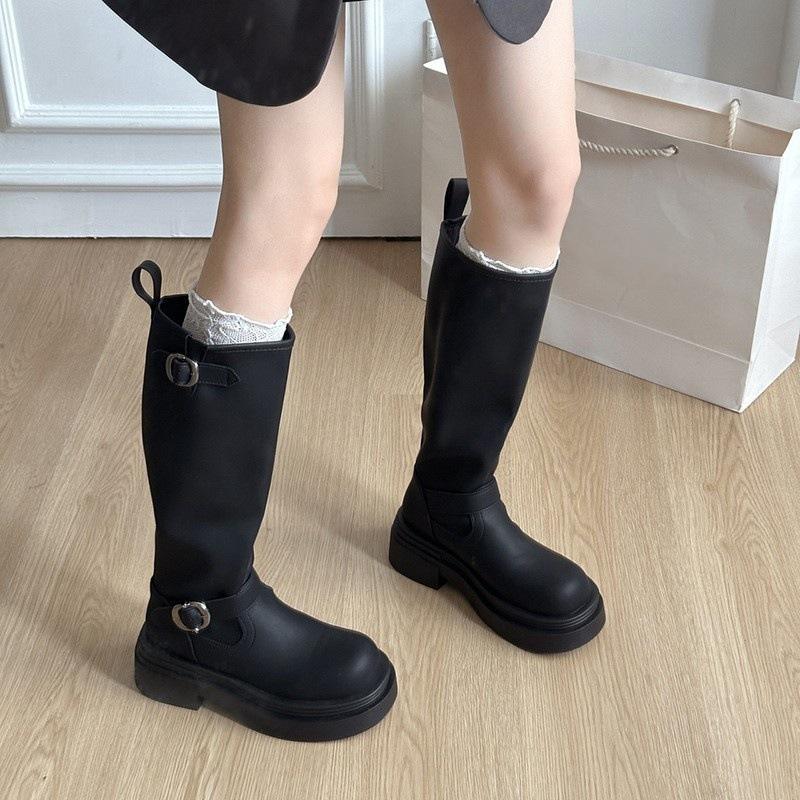 Thick-soled black boots women's 2025 new spring and autumn but knee-long boots Maillard skinny tall knight boots