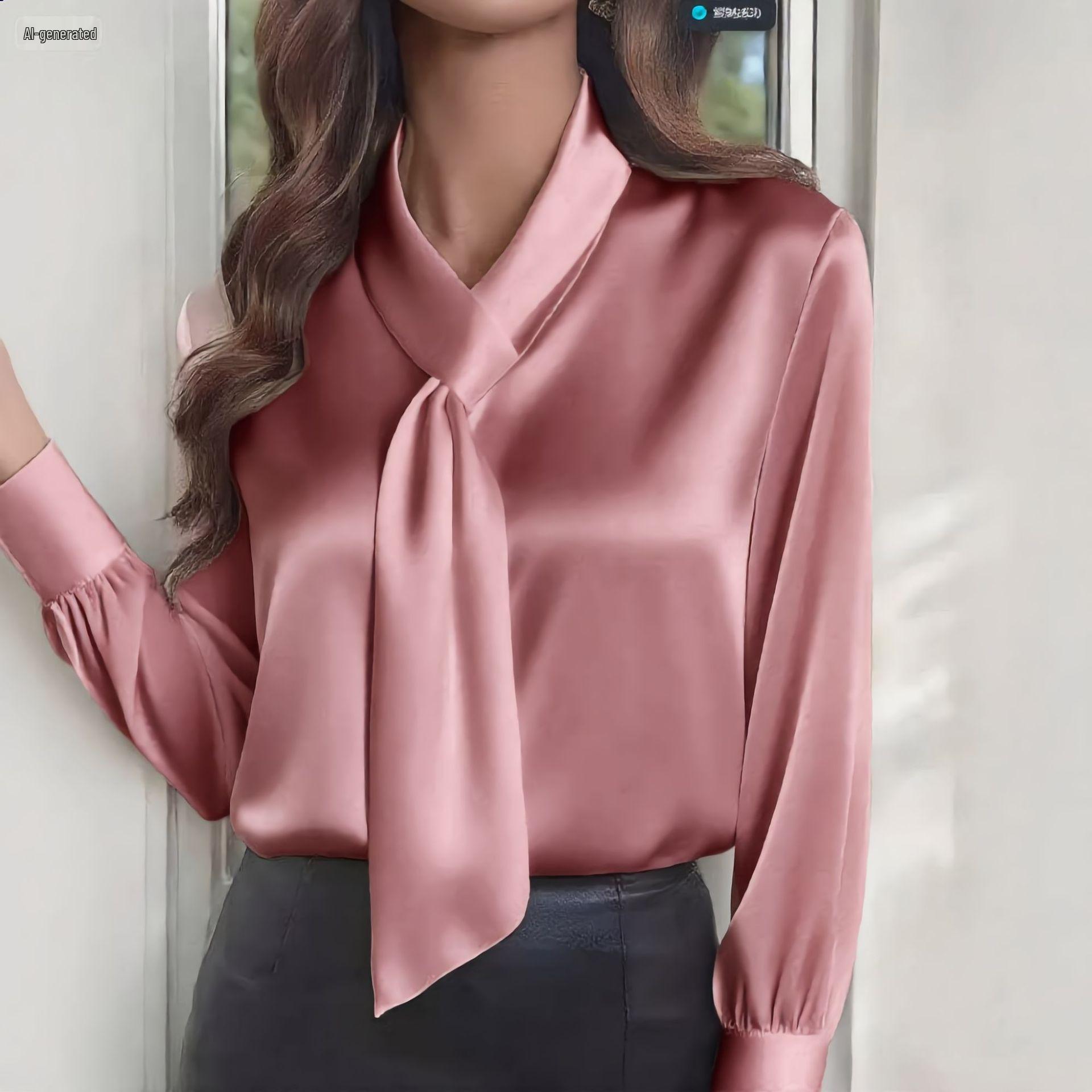 

Autumn Ribbon Long Sleeve Women s Shirt - Solid Color Fashionable Design, 2025 Collection Medium рожевий