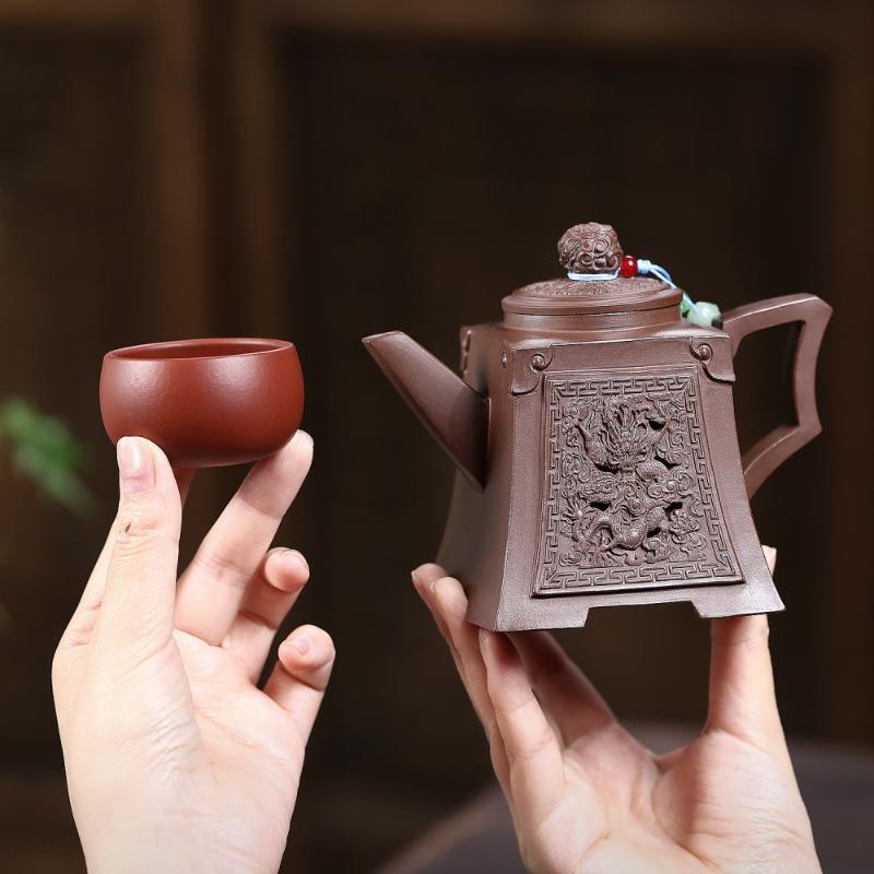 111ml Ancient Yixing Purple Clay Teapots Handmade Dragon Pot Raw Ore Mud Tea Maker Kettle With Infuser Zisha Tea Set Ornaments