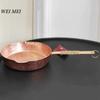 Small Vintage Copper Steak Plate Skillet Egg Flat Pan,Handcrafted Hammer Texture Handle Flat Fried Bottom Pan Outdoor Tableware