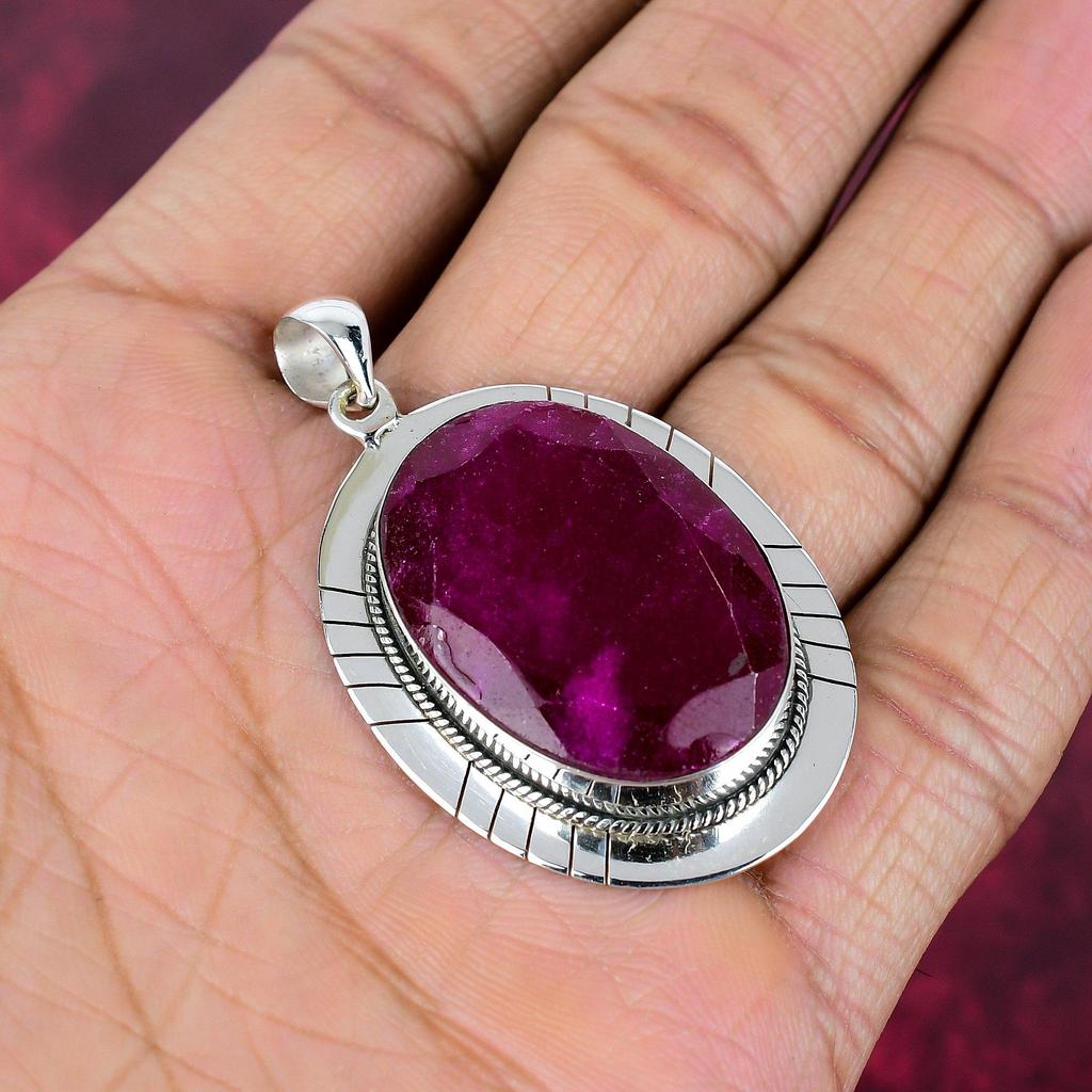 Ruby Zoisite Pendant Gemstone Jewelry, 925 Solid Sterling Silver Handmade Pendant, Latest Design Jewelry