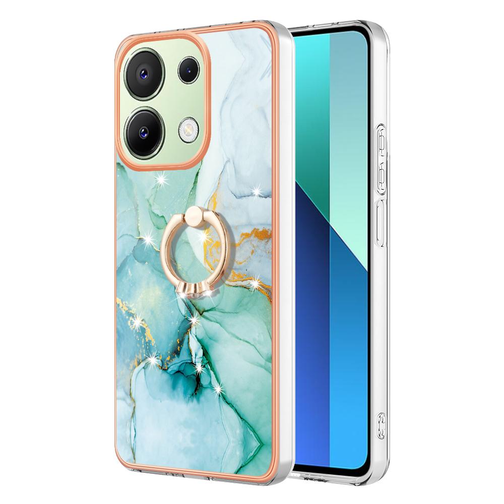 For Xiaomi Redmi Note 13 4G Case with Ring Kickstand Marble Pattern Electroplating TPU Back Cover