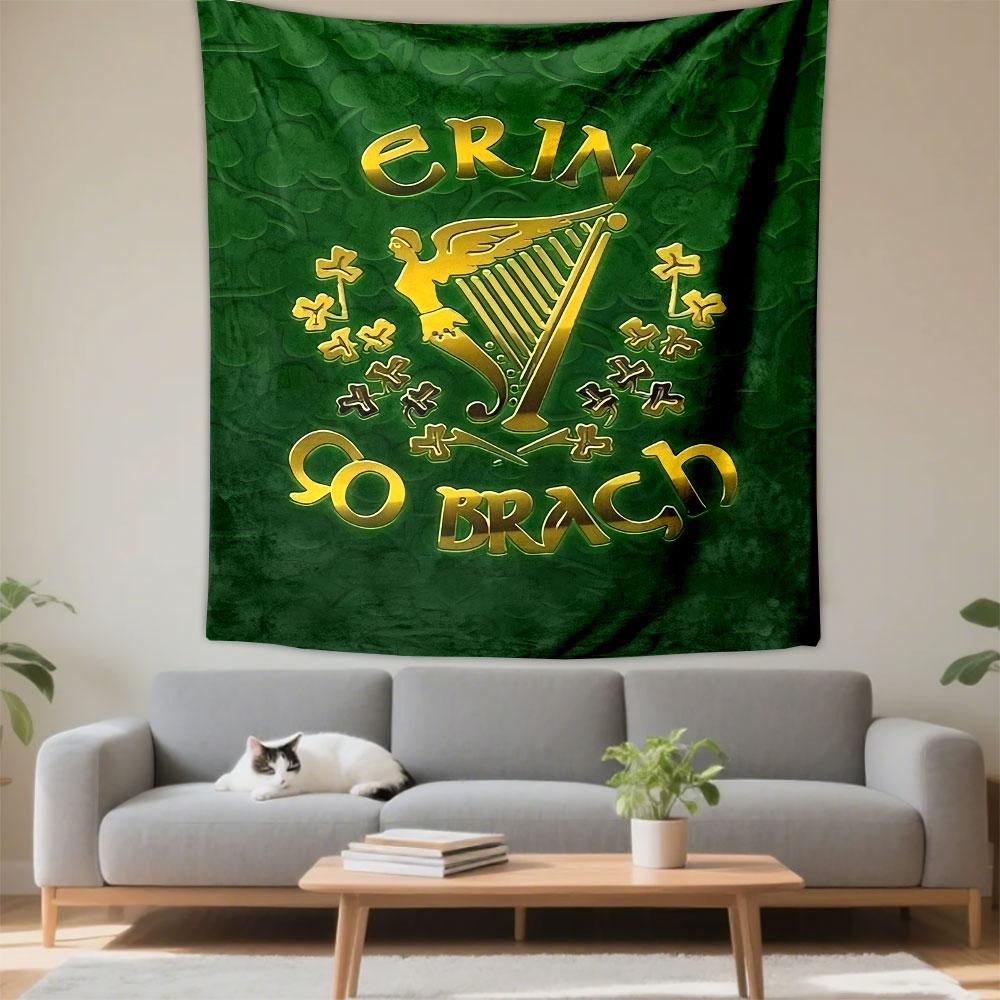 Erin Go Bragh Irish Art Tapestry Wall Hanging, Celtic Clover Poster, Irish Wall Decor for Bedroom Living Room Dorm