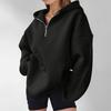 Women's casual fashionable long-sleeved hooded pullover with half-zip on the chest