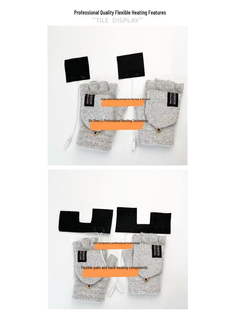 USB-Beheizte Halbfinger-Winterhandschuhe für Herren