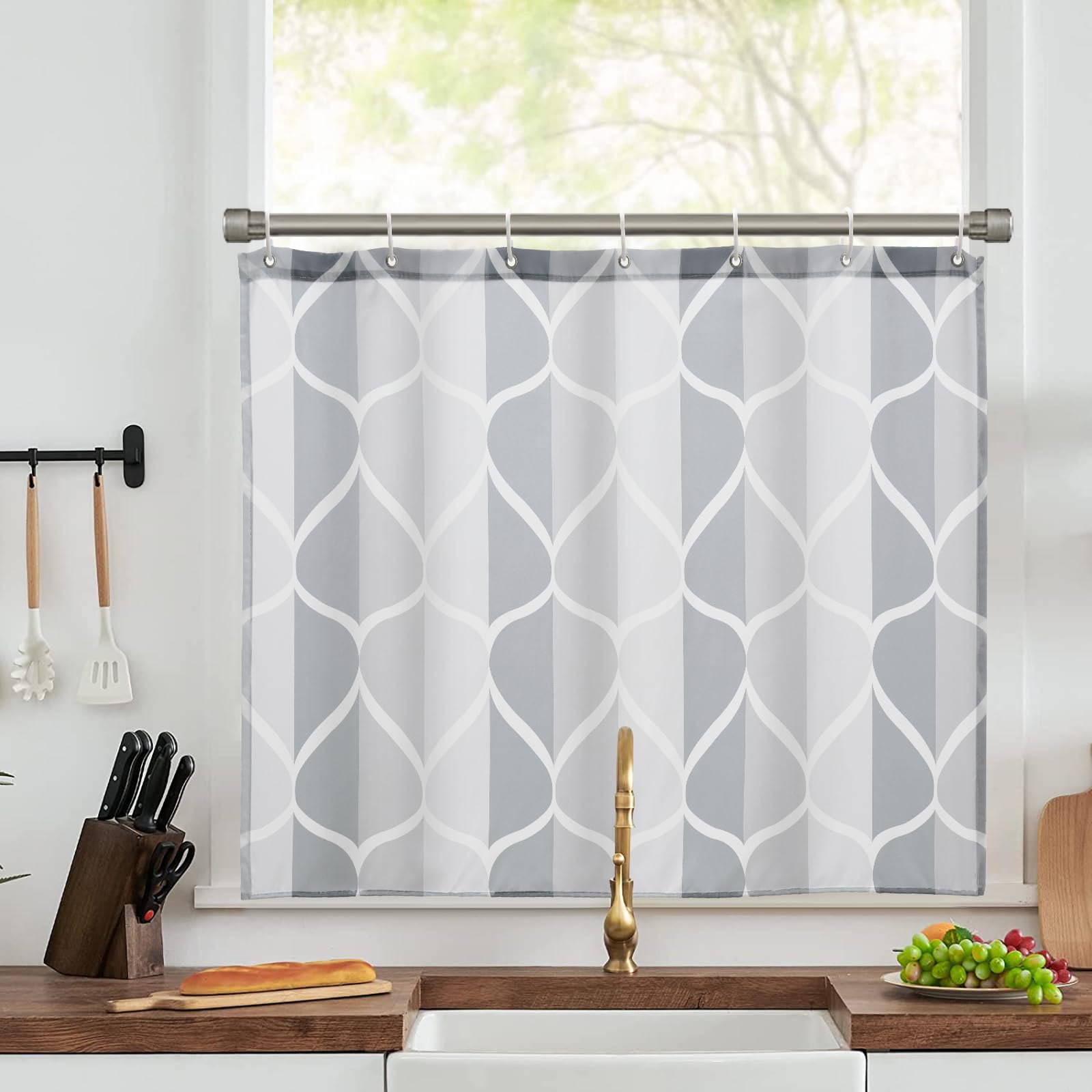 

AooHome Shower Curtain for Small Privacy Mildew for Unit Bathroom 60cm Cafe Curtain with Checkered and Geometric 140cm Room with Easy Installation