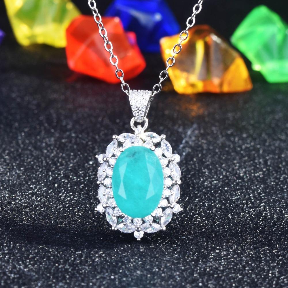 Women Jewelry Set Princess Diana Style Paraiaba Necklace Pendant Earrings Rings for Party Wedding