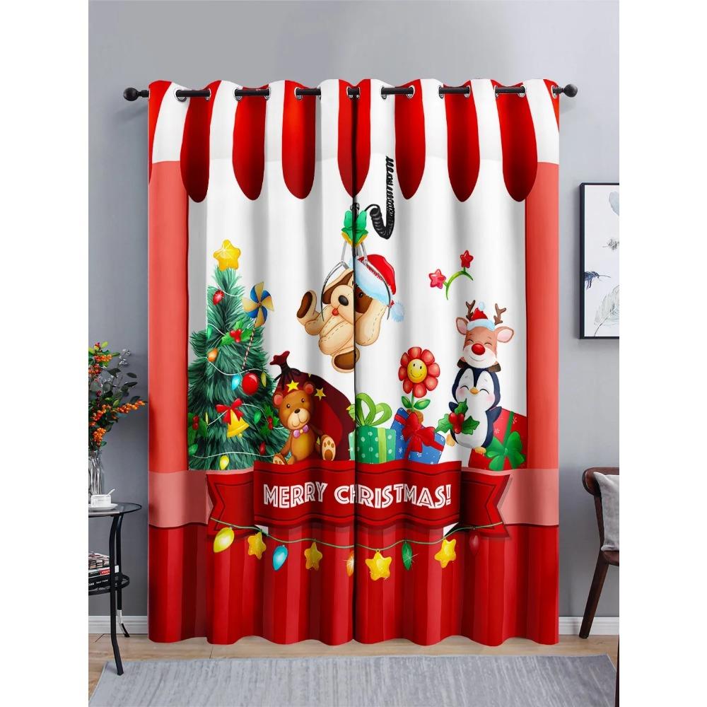 Rutig Svart och Röd Jultomte God Jul Träd Skuggande Mörkläggningsgardin för Vardagsrum Sovrum Kök Hem Krokdekor