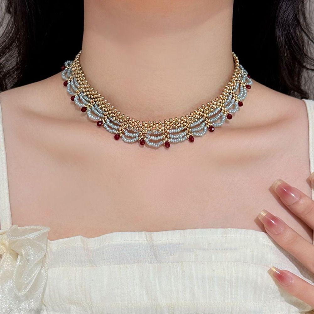 Hanfu Accessories Horse Face Skirt Necklace Ethnic Style Multi-layer Lace Necklace  Hanfu