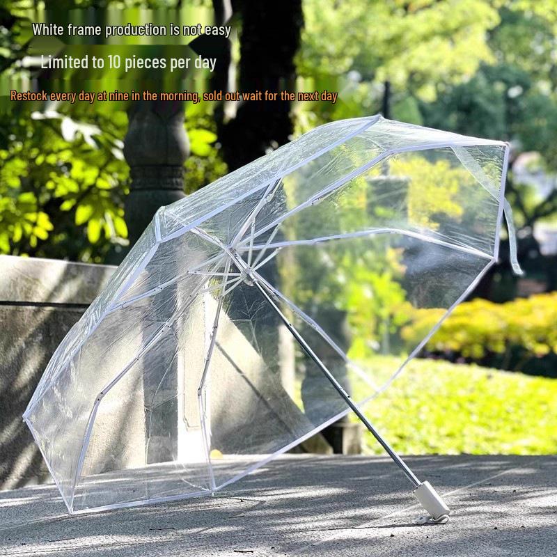 Stylish Unisex Transparent Folding Umbrella – Hand-Open Design, Compact, and Creative for Students