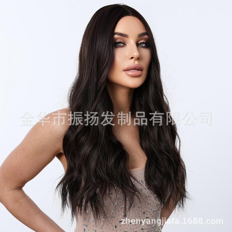 Long Wavy Synthetic Wig With Middle Part Natural Volume Hairpiece Women Heat-Resistant Fiber Full Cap Design