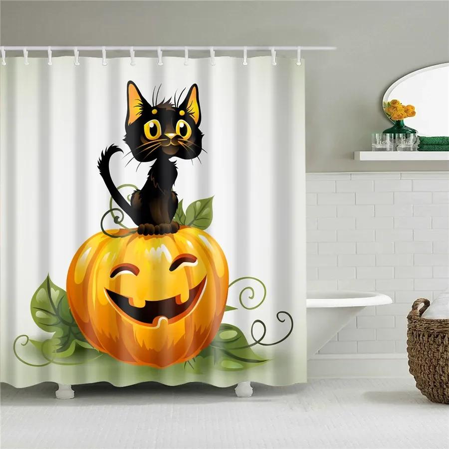 

Happy Halloween Pumpkin Wizard Cute Cartoon Shower Curtains Bathroom Curtain Waterproof Polyester Bath Curtain W60H190(CM)-1 Pcs