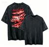 2026 Neues Vintage Gewaschenes Thunfisch-Print T-Shirt Lässiges Kurzarm Streetwear Tee