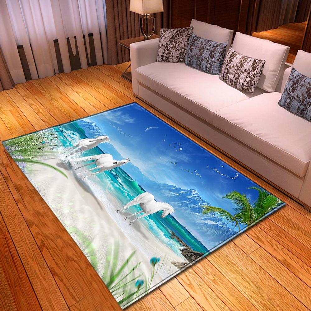 Horses Living Room 3D Carpets Boys Kids Room Rugs 3D Moon Horse Bedroom Mat Kitchen Area Rug Bath Mat Indoor Entrance Doormat