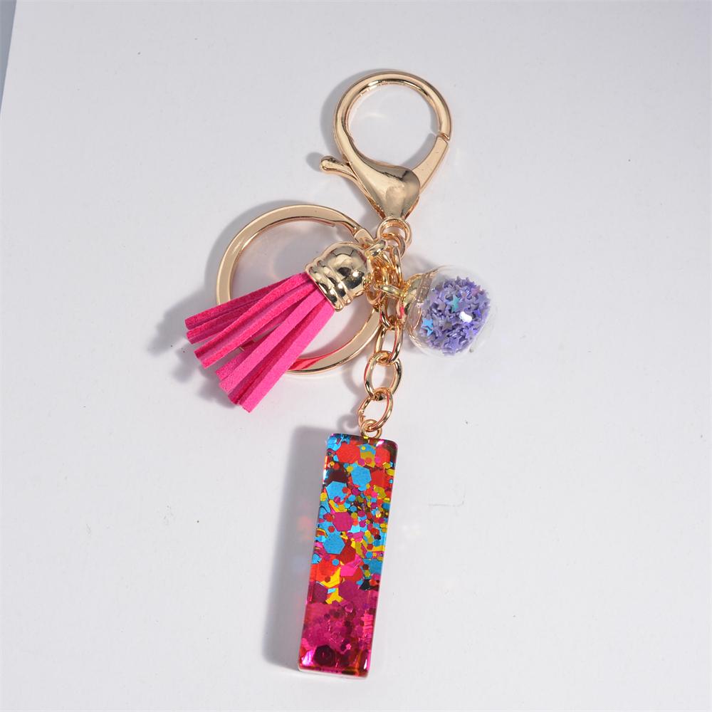 Fashion Tassel Star Ball 26Letters Keychain Colorful Sequins Resin Key Ring for Women Girls Car Handbag Phone Case Pendant Gifts