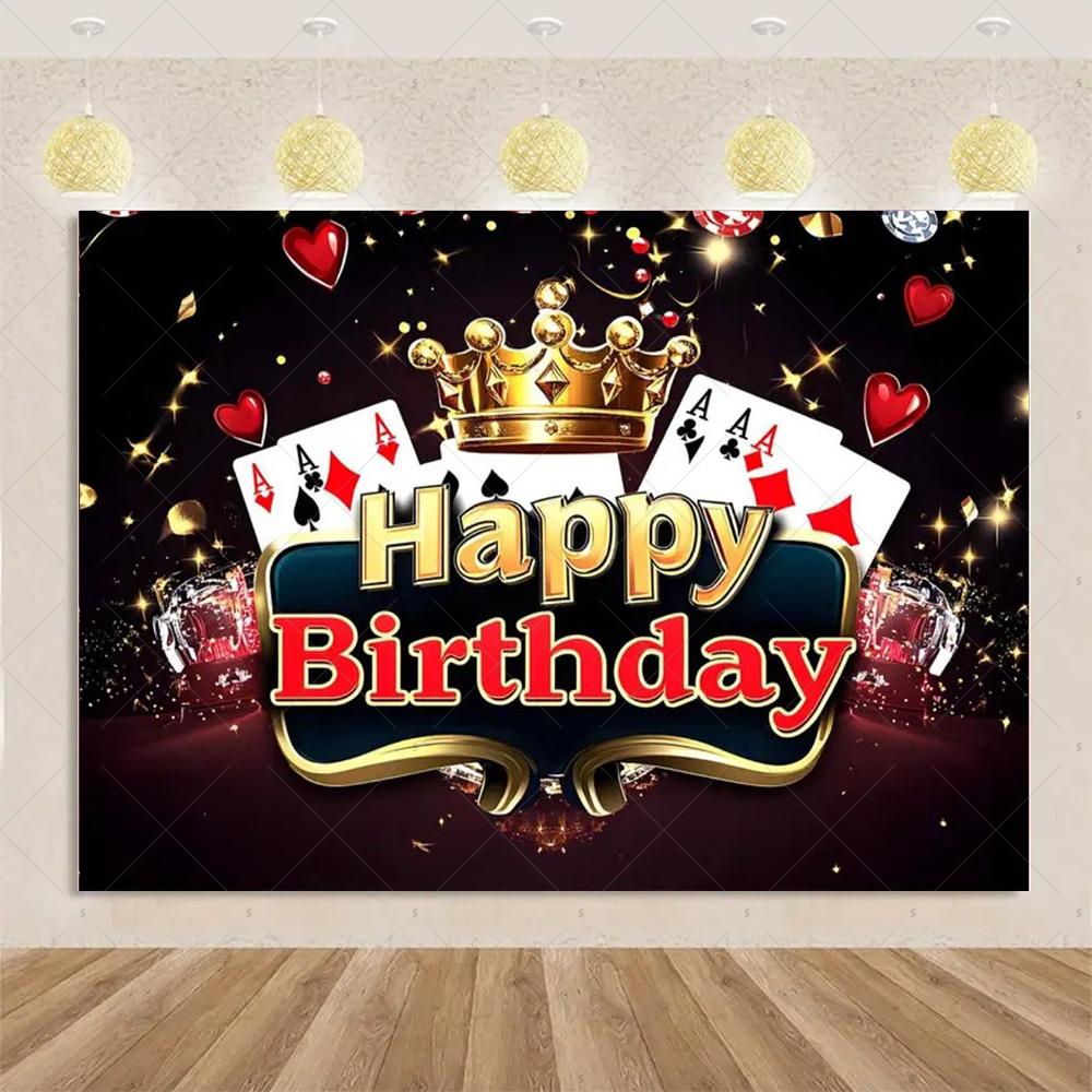 Decorazioni Festa di Compleanno a Tema Carte da Gioco Striscione Sfondo Casinò Dado da Poker Sfondo Scintillante Forniture Oggetti di Scena per Fotografia