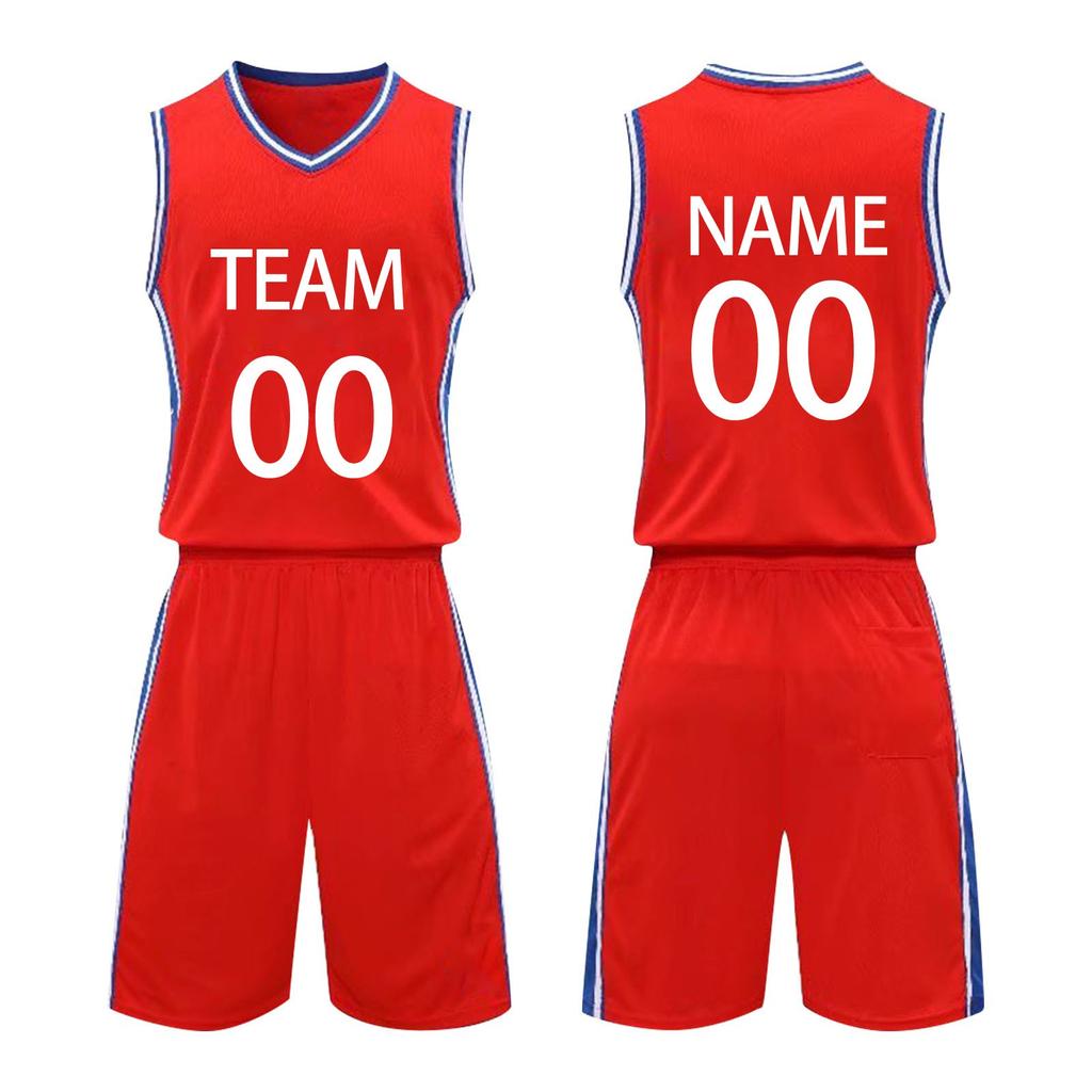 Men's Sleeveless V Neck Basketball Uniform Set Athletic Team Sportswear with Striped Side Panel Design for Training