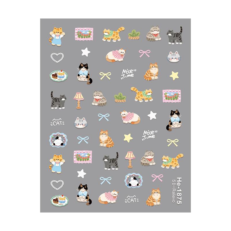 Redanco Cute Kitten 5D Embossed Internet Celebrity Nail Art Stickers (3D Decals) - He1874
