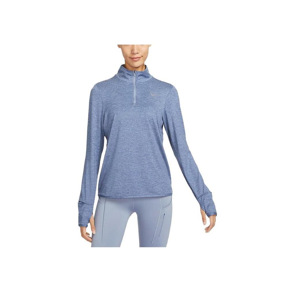 Nike Solid Color Logo Sports Training Casual Sun Protection Quick-Dry Reflective Half-Zip Pullover Long Sleeve T-Shirt Women Tops Blue FB4317-493