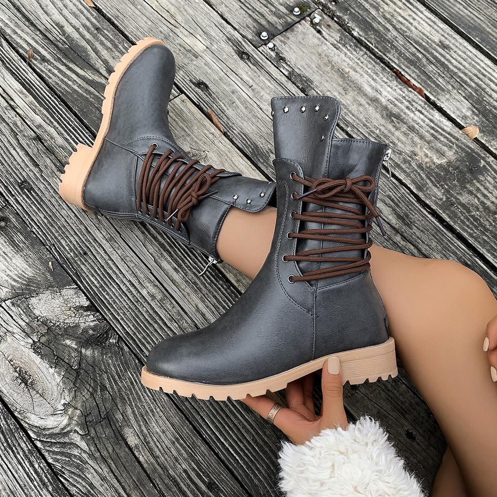 Stylish Women's Mid-calf Riding Boots With Cozy Fleece Lining For Winter Fashion