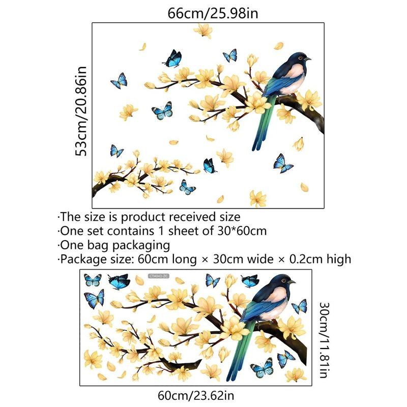 Dwustronna kolorowa naklejka ścienna z motylem i kwiatami, elektrostatyczna pasta do szyb okiennych, widoczna dekoracyjna naklejka ścienna