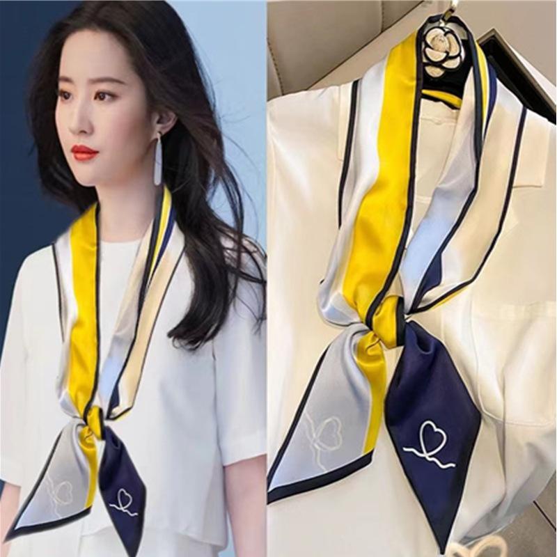 Luxury Belt Print Long Silk Scarf For Women Soft Neck Scarf Shawl Elegant Neckerchief Bandanas Paisley Print Hijab Bag Ribbon